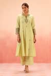 Dohr India_Lavender Jacquard, Cotton, Organza Zari, Lime Green Kurta Pant Dupatta Set _Online_at_Aza_Fashions