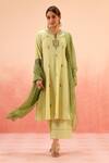 Buy_Dohr India_Lavender Jacquard, Cotton, Organza Zari, Lime Green Kurta Pant Dupatta Set _at_Aza_Fashions