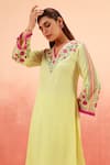 Dohr India_Lavender Jacquard, Cotton Embroidery, Lime High-low Kurta Set With Dupatta _Online_at_Aza_Fashions