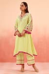 Buy_Dohr India_Lavender Jacquard, Cotton Embroidery, Lime High-low Kurta Set With Dupatta _Online_at_Aza_Fashions
