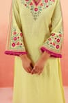 Dohr India_Lavender Jacquard, Cotton Embroidery, Lime High-low Kurta Set With Dupatta _at_Aza_Fashions