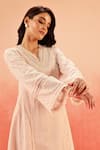 Dohr India_Pink Cotton, Organza Sequins, Embroidery V-neck Light Kurta Pant Dupatta Set _Online_at_Aza_Fashions