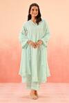 Dohr India_Blue Cotton, Organza Embroidery V-neck Powder Kurta Set _Online_at_Aza_Fashions