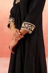 Dohr India_Black Cotton, Silk, Modal, Viscose Embroidery V-neck Kurta Pant Dupatta Set _Online_at_Aza_Fashions