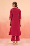 Shop_Dohr India_Cream Cotton, Silk, Modal Zari, Sequins, Crimson Pink Kurta Pant Dupatta Set _at_Aza_Fashions