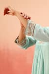Dohr India_Turquoise Cotton, Modal, Silk Embroidery V-neck Kurta Pant Set _Online_at_Aza_Fashions