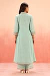 Shop_Dohr India_Turquoise Cotton, Modal, Silk Embroidery V-neck Kurta Pant Set _at_Aza_Fashions