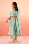Buy_Dohr India_Turquoise Cotton, Modal, Silk Embroidery V-neck Kurta Pant Set _Online_at_Aza_Fashions
