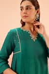 Dohr India_Green Cotton, Silk, Organza Zari, Sequins, Embroidery Kurta Pant Dupatta Set _at_Aza_Fashions