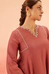 Shop_Dohr India_Red Cotton, Silk, Organza Embroidery, Sequins V-neck Kurta Pant Dupatta Set _Online_at_Aza_Fashions