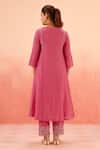 Shop_Dohr India_Pink Cotton, Silk, Organza Zari, Sequins, Embroidery Kurta Pant Dupatta Set _at_Aza_Fashions