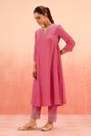 Buy_Dohr India_Pink Cotton, Silk, Organza Zari, Sequins, Embroidery Kurta Pant Dupatta Set _Online_at_Aza_Fashions