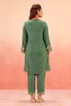 Shop_Dohr India_Green Cotton, Silk Embroidery V-neck Kurta Pant Dupatta Set _at_Aza_Fashions