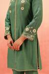 Dohr India_Green Cotton, Silk Embroidery V-neck Kurta Pant Dupatta Set _at_Aza_Fashions
