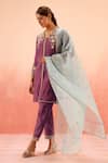 Buy_Dohr India_Purple Cotton, Silk Embroidery V-neck Kurta Pant Set _at_Aza_Fashions
