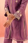 Shop_Dohr India_Purple Cotton, Silk Embroidery V-neck Kurta Pant Set _Online_at_Aza_Fashions