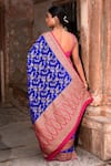 Shop_Naaritva India_Blue Crepe, Chiffon, Silk Embroidery Royal Hand Woven Saree With Blouse _at_Aza_Fashions