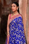 Shop_Naaritva India_Blue Crepe, Chiffon, Silk Embroidery Royal Hand Woven Saree With Blouse _Online_at_Aza_Fashions
