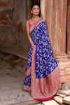 Naaritva India_Blue Crepe, Chiffon, Silk Embroidery Royal Hand Woven Saree With Blouse _at_Aza_Fashions