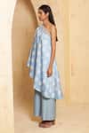 Thetaa_Blue Chanderi Silk, Cotton Sequins, Embroidery Off-shoulder Hand Off Tunic Set _Online_at_Aza_Fashions