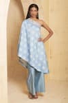 Buy_Thetaa_Blue Chanderi Silk, Cotton Sequins, Embroidery Off-shoulder Hand Off Tunic Set _at_Aza_Fashions