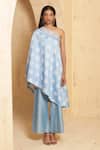 Shop_Thetaa_Blue Chanderi Silk, Cotton Sequins, Embroidery Off-shoulder Hand Off Tunic Set _Online_at_Aza_Fashions