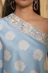 Thetaa_Blue Chanderi Silk, Cotton Sequins, Embroidery Off-shoulder Hand Off Tunic Set _at_Aza_Fashions
