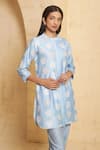 Thetaa_Blue Silk, Cotton, Embroidery Mandarin Hand Kurta Pant Set _Online_at_Aza_Fashions