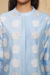 Thetaa_Blue Silk, Cotton, Embroidery Mandarin Hand Kurta Pant Set _at_Aza_Fashions