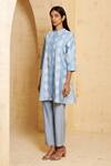 Thetaa_Blue Silk, Cotton, Embroidery Hand Pintuck Kurta And Pant Set _Online_at_Aza_Fashions