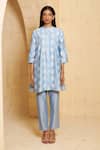Buy_Thetaa_Blue Silk, Cotton, Embroidery Hand Pintuck Kurta And Pant Set _at_Aza_Fashions