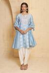 Buy_Thetaa_Blue Silk, Satin, Cotton, Embroidery Round Hand Anarkali Set _at_Aza_Fashions