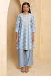 Buy_Thetaa_Blue Silk, Cotton, Embroidery, Sequins Hand Kurta And Pant Set _at_Aza_Fashions