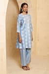 Buy_Thetaa_Blue Silk, Cotton, Embroidery, Sequins Hand Kurta And Pant Set _Online_at_Aza_Fashions