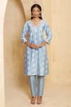 Buy_Thetaa_Blue Chanderi Silk, Cotton Sequins, Embroidery Hand Marori Work Kurta And Pant _at_Aza_Fashions