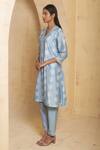 Shop_Thetaa_Blue Chanderi Silk, Cotton Mirrors V-neck Hand Embroidered Work Kurta And Pant _at_Aza_Fashions