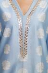 Buy_Thetaa_Blue Chanderi Silk, Cotton Mirrors V-neck Hand Embroidered Work Kurta And Pant _Online_at_Aza_Fashions