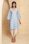 Thetaa_Blue Chanderi Silk, Chanderi, Cotton Embroidery Hand Anarkali With Tulip Pant _Online_at_Aza_Fashions