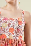 Samyukta Singhania_Orange Cotton Square Neck Floral Print Dress _Online_at_Aza_Fashions