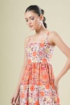 Buy_Samyukta Singhania_Orange Cotton Square Neck Floral Print Dress _Online_at_Aza_Fashions
