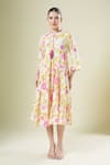 Shop_Samyukta Singhania_Multi Color Cotton Tassels Round Neck Floral Print Dress _Online_at_Aza_Fashions