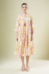 Samyukta Singhania_Multi Color Cotton Tassels Round Neck Floral Print Dress _at_Aza_Fashions