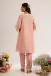 Shop_saina kapoor_Blush Chanderi, Satin, Organza Embroidery Split V-neck Kurta Set _at_Aza_Fashions