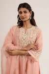 Buy_saina kapoor_Blush Chanderi, Satin, Organza Embroidery Split V-neck Kurta Set _Online_at_Aza_Fashions