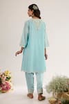 Shop_saina kapoor_Blue Chanderi, Satin, Organza Embroidery Split V-neck Powder Kurta Set _at_Aza_Fashions