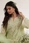 Shop_saina kapoor_Mint Chanderi, Satin, Organza Embroidery Round Neck Green Kurta Set _Online_at_Aza_Fashions