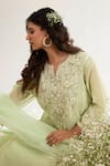 Buy_saina kapoor_Mint Chanderi, Satin, Organza Embroidery Round Neck Green Kurta Set 