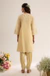 Shop_saina kapoor_Yellow Chanderi, Satin, Organza Embroidery Split V-neck Soft Kurta Set _at_Aza_Fashions