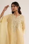 Buy_saina kapoor_Yellow Chanderi, Satin, Organza Embroidery Split V-neck Soft Kurta Set _Online_at_Aza_Fashions