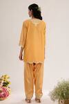 Shop_saina kapoor_Peach Chanderi, Satin, Organza Embroidery Split V-neck Kurta Set _at_Aza_Fashions